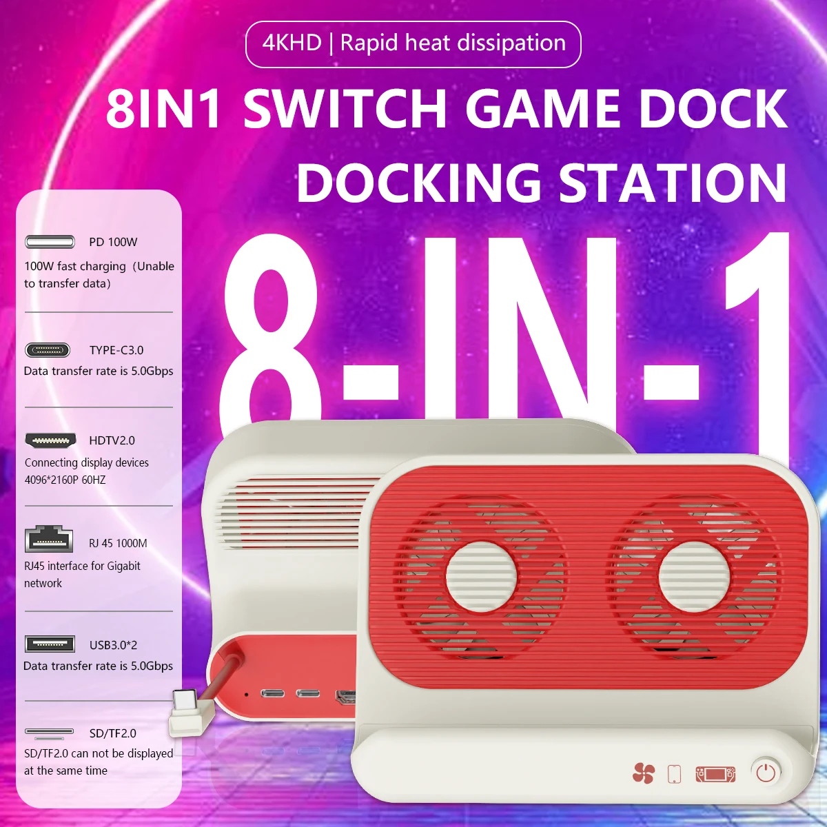 Gopala TV Docking Station for Switch 8 in 1 Docking Station with 4K HDTV PD100W RJ45 Replacement for Official Switch Dock
Gopala TV Docking Station for Switch 8 in 1 Docking Station with 4K HDTV PD100W RJ45 Replacement for Official Switch Dock
