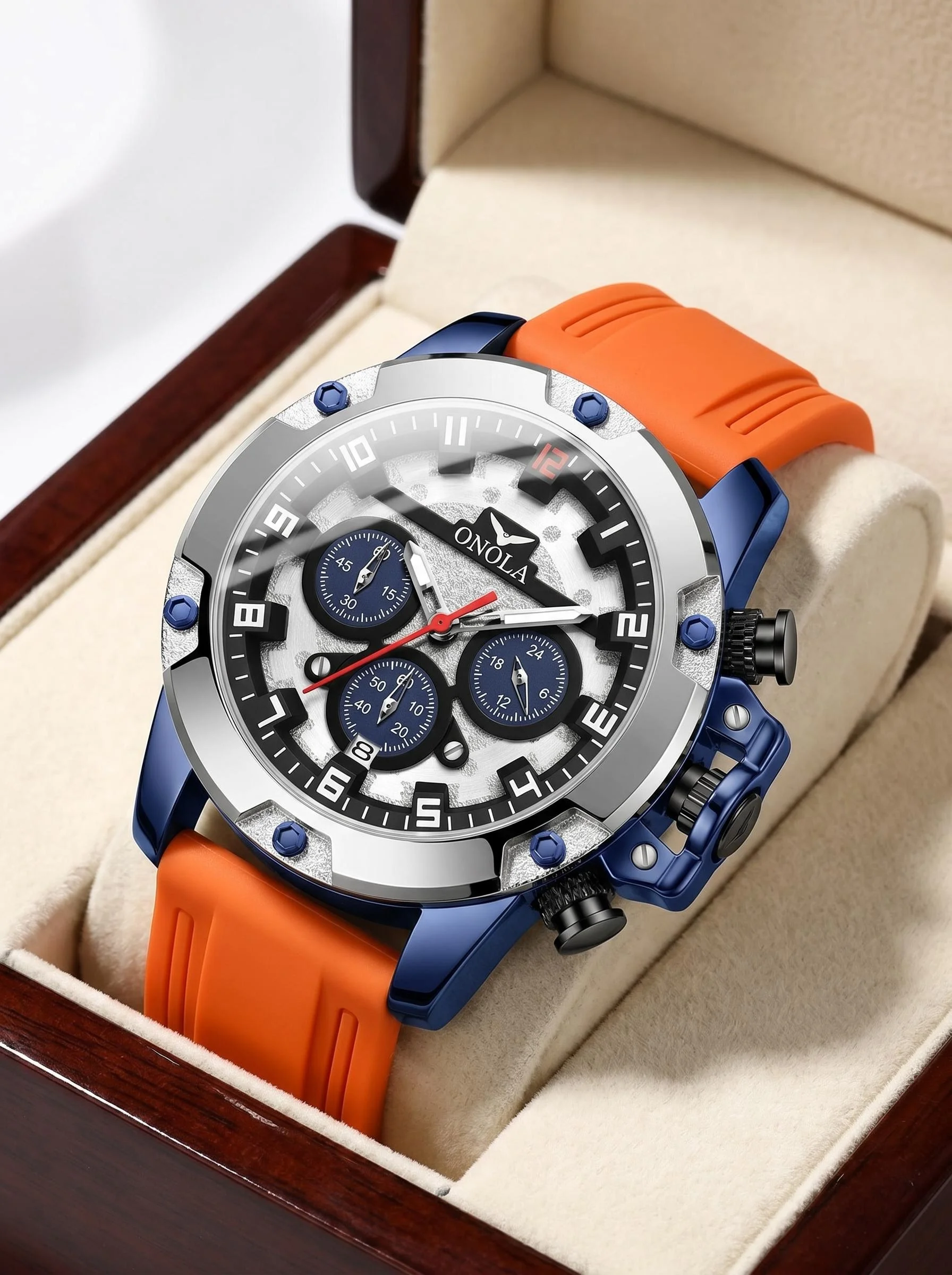 ONOLA Men's Sports Luxury Watch Large Dial Blue Shell Orange Tape Multi functional Timing Waterproof Quartz Watch
ONOLA Men's Sports Luxury Watch Large Dial Blue Shell Orange Tape Multi functional Timing Waterproof Quartz Watch