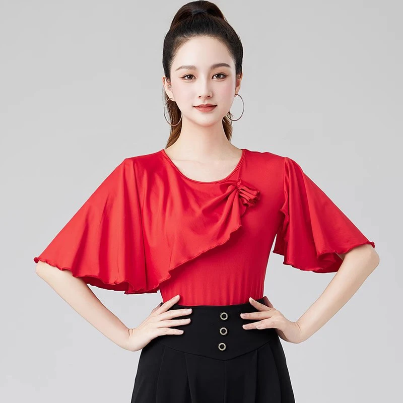 Ballroom Dance Tops Red Lotus Leaf Sleeves Dance Top Women Latin Dance Training Clothes Standard Waltz Practice Dancewear 1718
Ballroom Dance Tops Red Lotus Leaf Sleeves Dance Top Women Latin Dance Training Clothes Standard Waltz Practice Dancewear 1718
