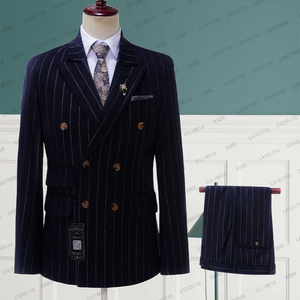 Blazer Sets Double Breasted Men Suits Two Piece Coat Pant Terno Masculino Slim Fit Vertical Stripe Wedding Suits For Male
Blazer Sets Double Breasted Men Suits Two Piece Coat Pant Terno Masculino Slim Fit Vertical Stripe Wedding Suits For Male