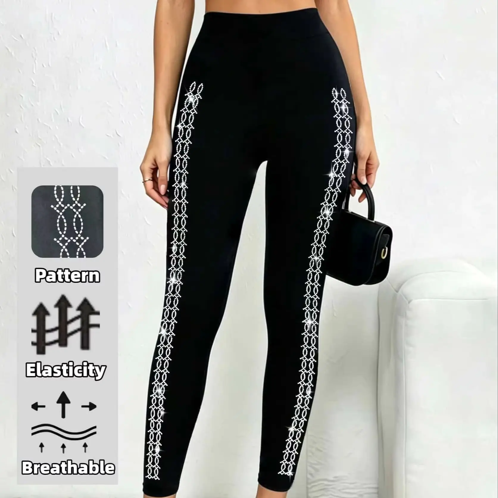 Women's Black Rhinestone Leggings High Waist Stretch Slim Fit Fashion Versatile Casual Outdoor Streetwear
Women's Black Rhinestone Leggings High Waist Stretch Slim Fit Fashion Versatile Casual Outdoor Streetwear