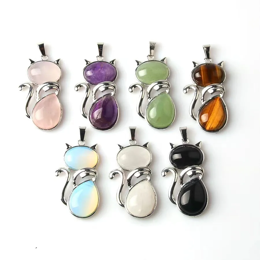 10PCS Cute Natural Stone Crystal Rose Quartzs Amethysts Obsidian Cat Necklace Pendant MY240505
10PCS Cute Natural Stone Crystal Rose Quartzs Amethysts Obsidian Cat Necklace Pendant MY240505