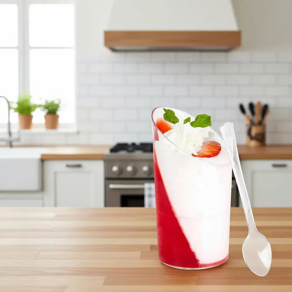 100 Pack Clear Reusable Mini Dessert Cups with Spoons - Ideal for Parties and Catering
100 Pack Clear Reusable Mini Dessert Cups with Spoons - Ideal for Parties and Catering