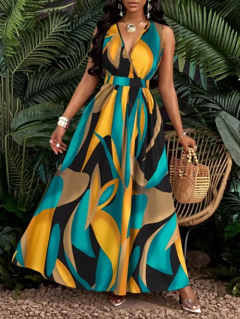 Summer Vintage Color Sleeveless V-neck Dresses for Women High Waist Elegant Bohemia Holiday Sundress 2026 High Street Maxi Dress
Summer Vintage Color Sleeveless V-neck Dresses for Women High Waist Elegant Bohemia Holiday Sundress 2026 High Street Maxi Dress