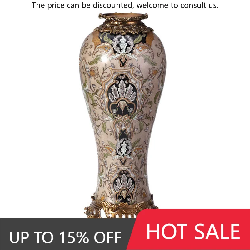 European Creative Home Furnishings Desktop Decoration Yellow Ceramic With Copper Hexagonal Large Vase With Flowers And Birds
European Creative Home Furnishings Desktop Decoration Yellow Ceramic With Copper Hexagonal Large Vase With Flowers And Birds