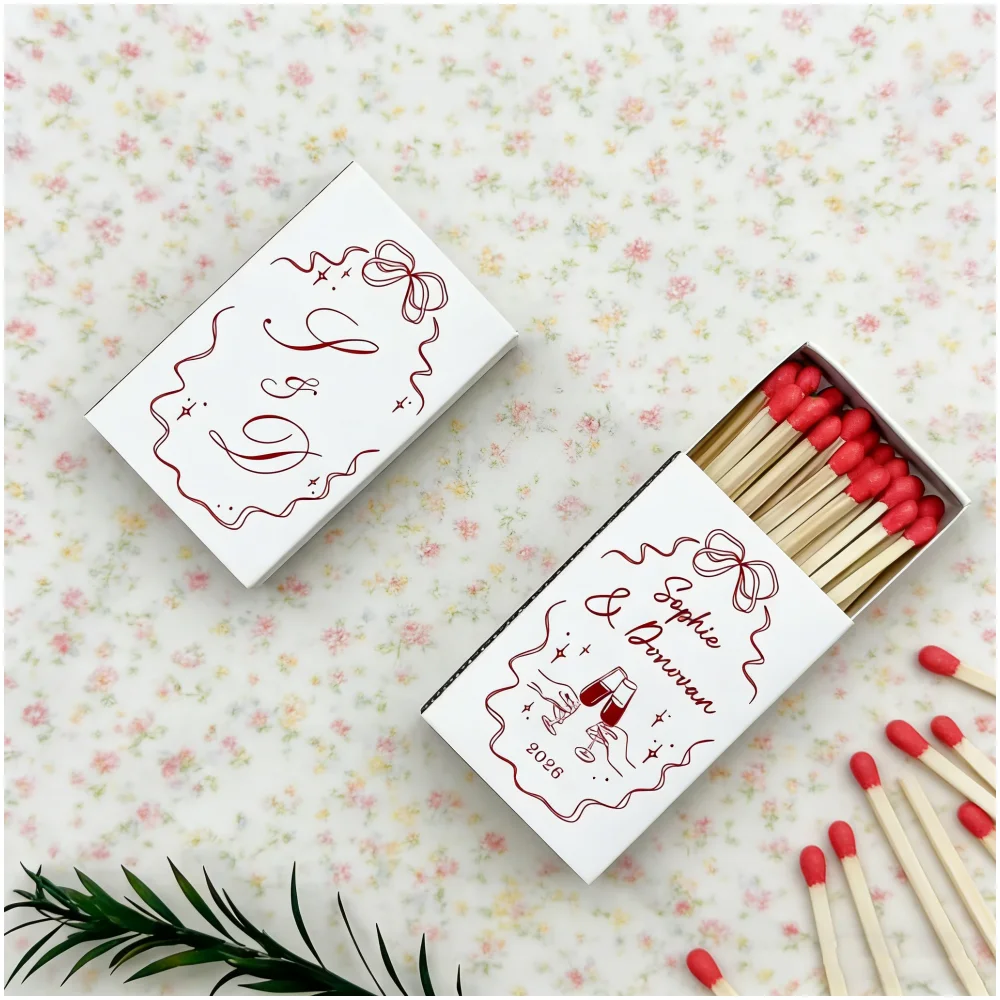 Retro Personalized Wedding Matchboxes | Custom Initials Design | Elegant Ribbon Cocktail Party Favors
Retro Personalized Wedding Matchboxes | Custom Initials Design | Elegant Ribbon Cocktail Party Favors