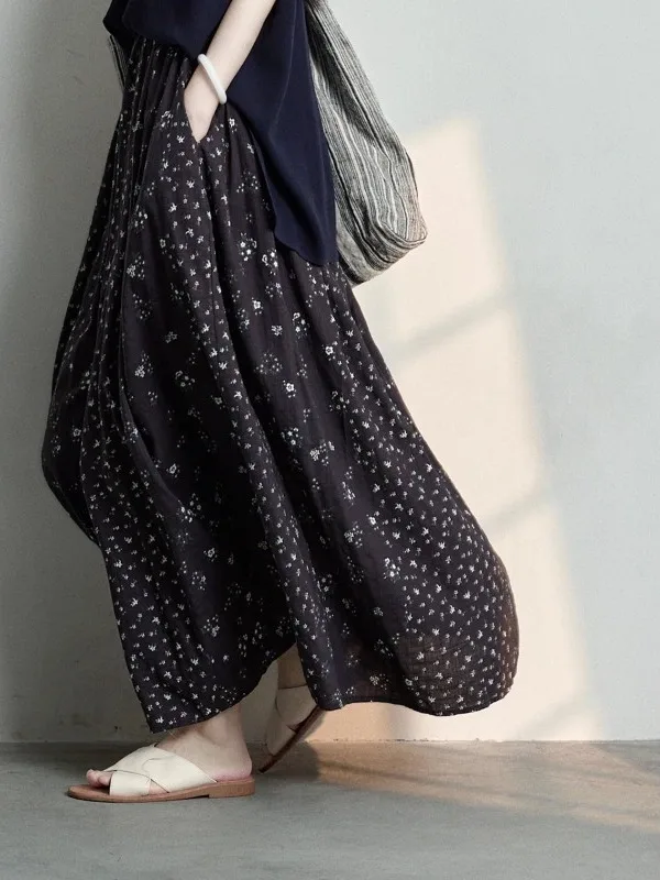 Retro Floral Midi Skirt Women's Loose Fitting Flared Summer Slimming Cover up Elastic Waist Large Skirt Cotton Linen Material
Retro Floral Midi Skirt Women's Loose Fitting Flared Summer Slimming Cover up Elastic Waist Large Skirt Cotton Linen Material