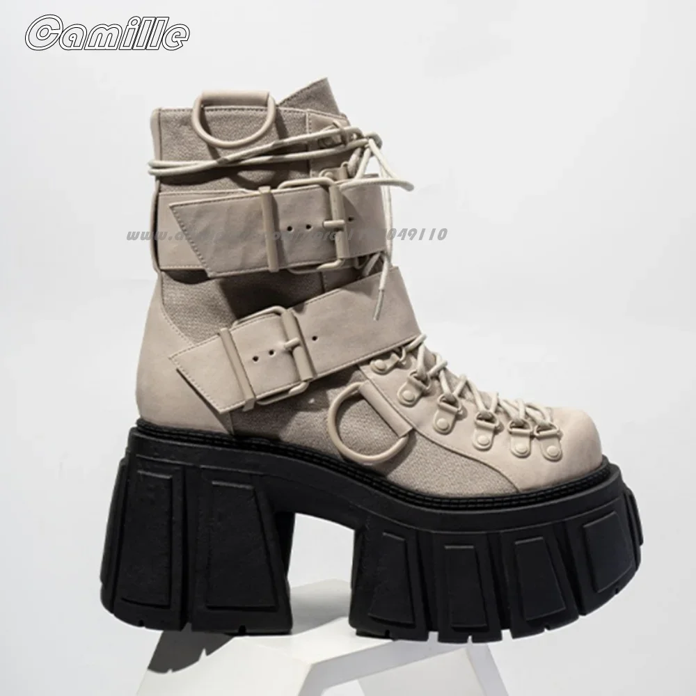 Punk Style Belt Buckle Strap Thick-Soled Height-Enhancing Boots Round Toe Platform Casual Boots Size 35-40 Thick Sole Boots
Punk Style Belt Buckle Strap Thick-Soled Height-Enhancing Boots Round Toe Platform Casual Boots Size 35-40 Thick Sole Boots