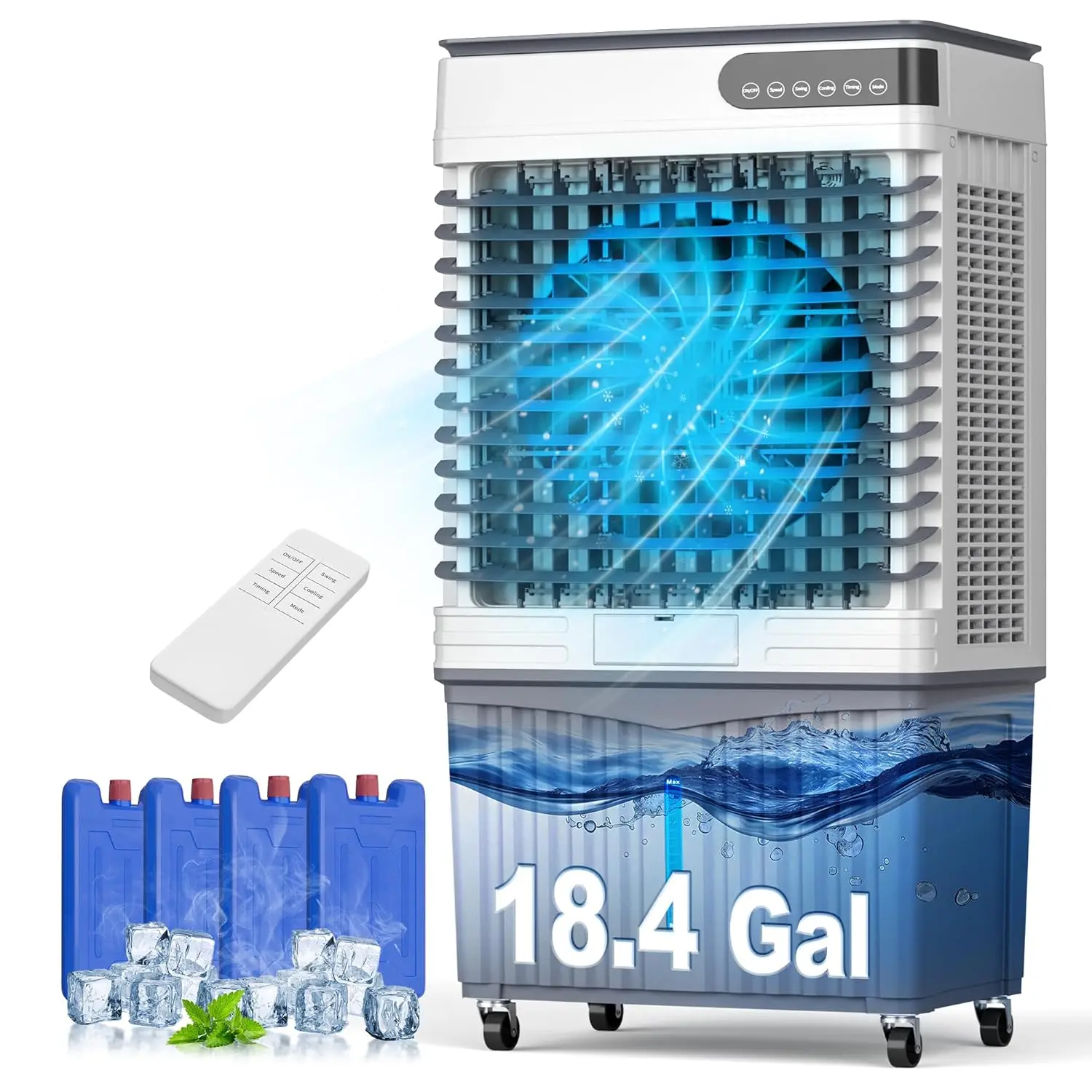 4000CFM Evaporative Cooler 18.4Gal Tank 4 Ice Packs Remote Timer 120°Osc 36in 3 Modes Speeds Bedroom Indoor, Custom
4000CFM Evaporative Cooler 18.4Gal Tank 4 Ice Packs Remote Timer 120°Osc 36in 3 Modes Speeds Bedroom Indoor, Custom