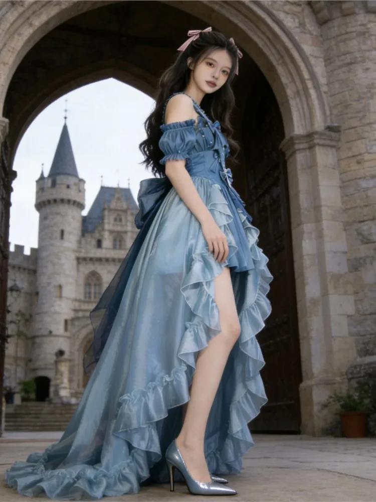 A sweet blue strappy soft girl dress for singing students
A sweet blue strappy soft girl dress for singing students