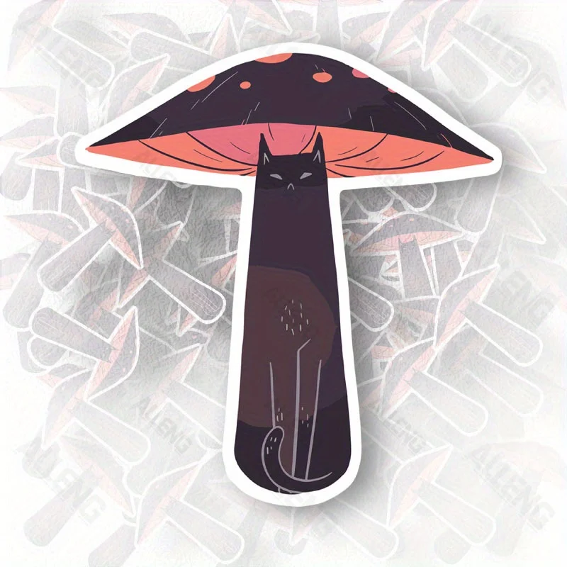 1 black cat & mushroom vinyl sticker - matte self-adhesive decorative decal for bathroom, car, and home - irregular shape desi
1 black cat & mushroom vinyl sticker - matte self-adhesive decorative decal for bathroom, car, and home - irregular shape desi