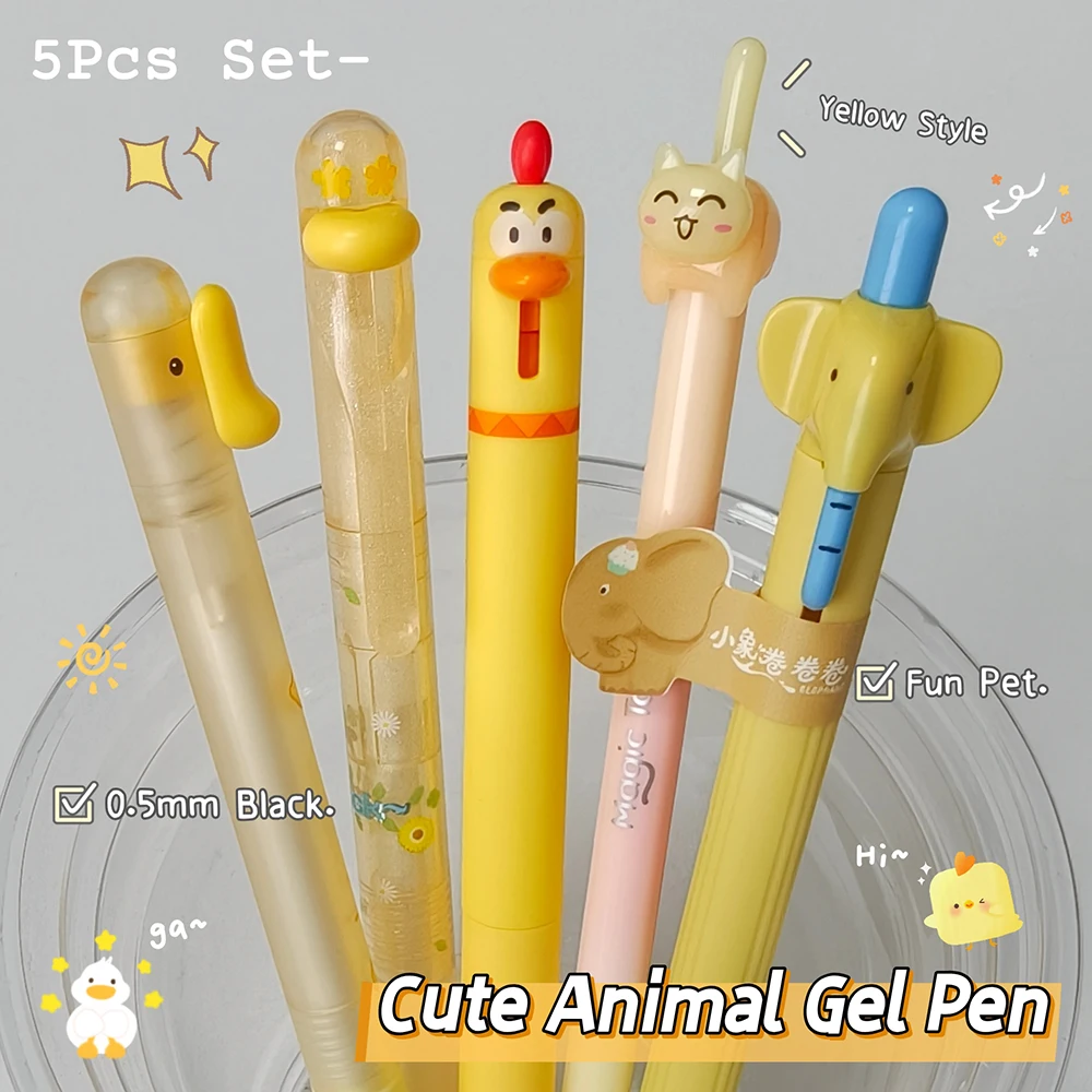 5Pcs Cute Pet Series Gel Pen Set 0.5mm Fun Animal Quick-Dry Pens Chicken Duck Cat Elephant Yellow Style Black Pen For Office Use
5Pcs Cute Pet Series Gel Pen Set 0.5mm Fun Animal Quick-Dry Pens Chicken Duck Cat Elephant Yellow Style Black Pen For Office Use