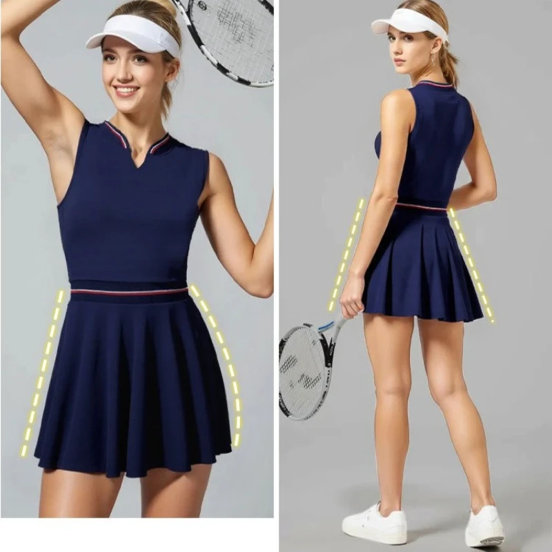 Women's Sleeveless Tennis Dress Athletic Workout Active Dress with Built-in Shorts Bra Tight Fitting Golf Sportswear for Ladies
Women's Sleeveless Tennis Dress Athletic Workout Active Dress with Built-in Shorts Bra Tight Fitting Golf Sportswear for Ladies