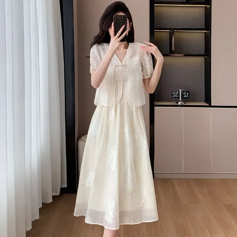 plus Size Conceal Belly Summer Outfit Complete Light National Style New Chinese Style Anti-Aging Set Dress V-neck Button Closure
plus Size Conceal Belly Summer Outfit Complete Light National Style New Chinese Style Anti-Aging Set Dress V-neck Button Closure