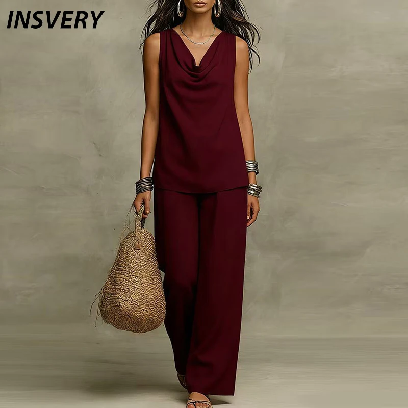Hot Sale Pile Neck Vest T Shirt Loose Pants Suit Women Casual Two Piece Set Summer Beach Holiday Outfits
Hot Sale Pile Neck Vest T Shirt Loose Pants Suit Women Casual Two Piece Set Summer Beach Holiday Outfits