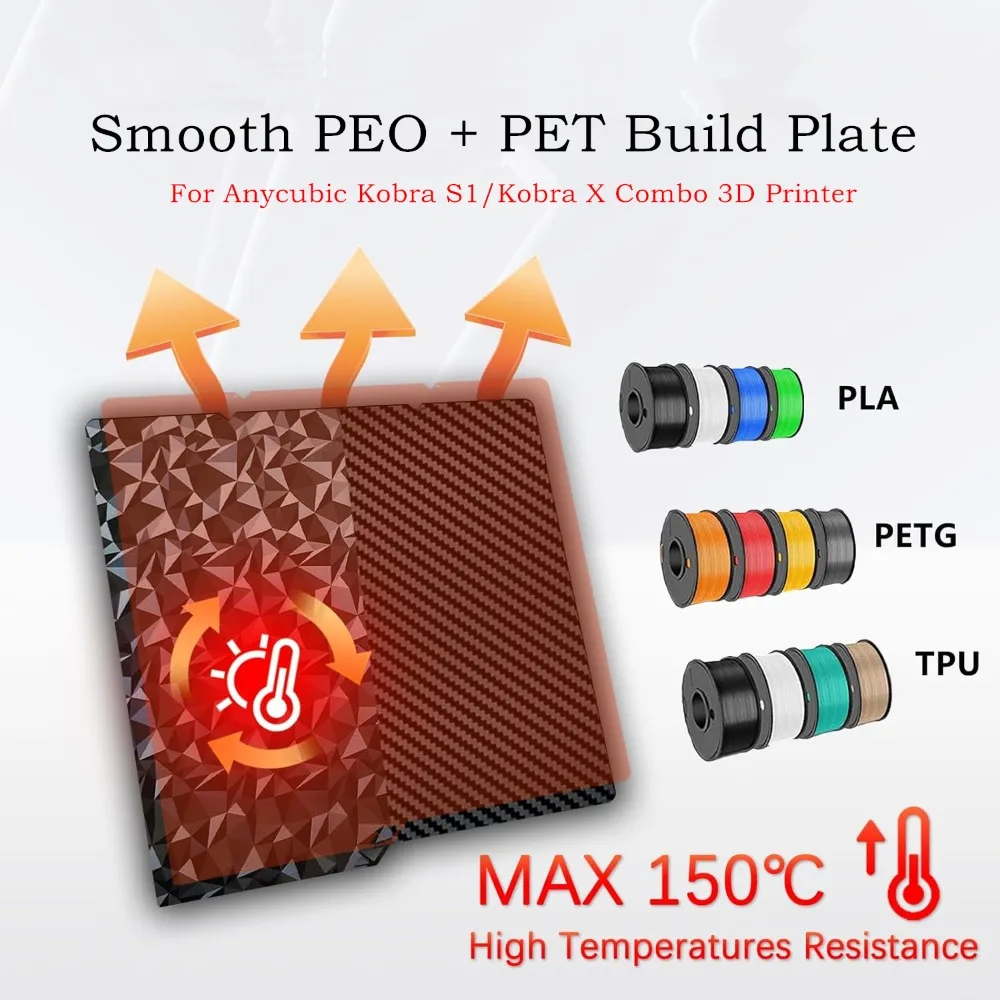 Kobra X S1 PEI Build Plate Double Side Smooth PEO PET Flexible Spring Steel Plate 264x276mm for Anycubic Kobra X S1 3D Printer
Kobra X S1 PEI Build Plate Double Side Smooth PEO PET Flexible Spring Steel Plate 264x276mm for Anycubic Kobra X S1 3D Printer