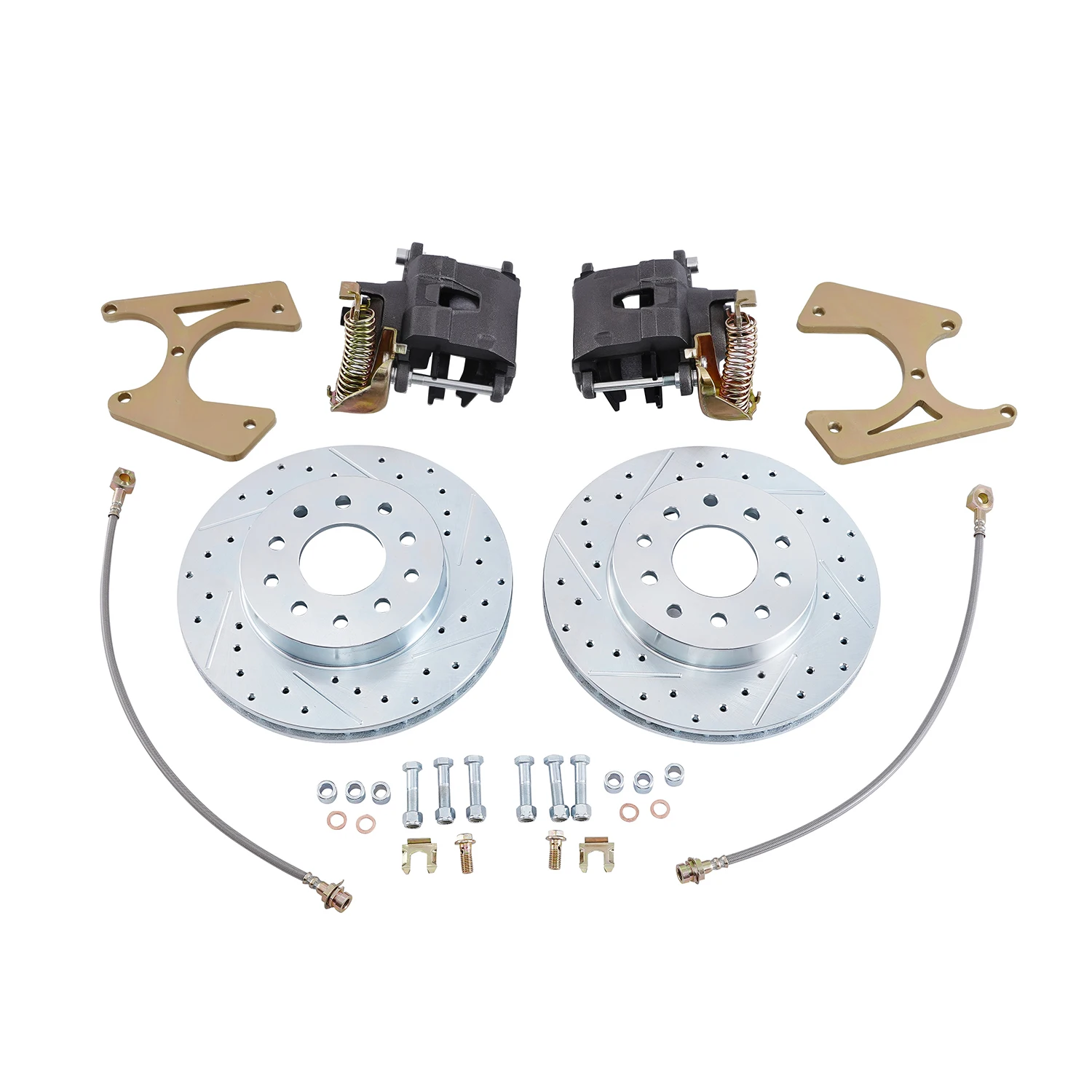 Bolt-On Rear Disc Brake Conversion Kit with Caliper Brackets Drilled Rotor Fits GM 10 and 12 Bolt DBK-GM1012R-1125D-ME
Bolt-On Rear Disc Brake Conversion Kit with Caliper Brackets Drilled Rotor Fits GM 10 and 12 Bolt DBK-GM1012R-1125D-ME
