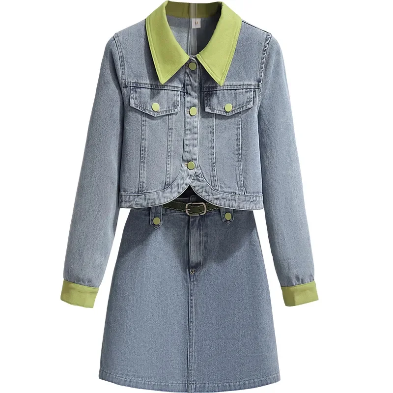 Spring Autumn Short Denim Skirt Suits Women 2024 New Covered Button Jacket Skirts Two-Piece Suit Fashion Belt Skirts Sets Female
Spring Autumn Short Denim Skirt Suits Women 2024 New Covered Button Jacket Skirts Two-Piece Suit Fashion Belt Skirts Sets Female