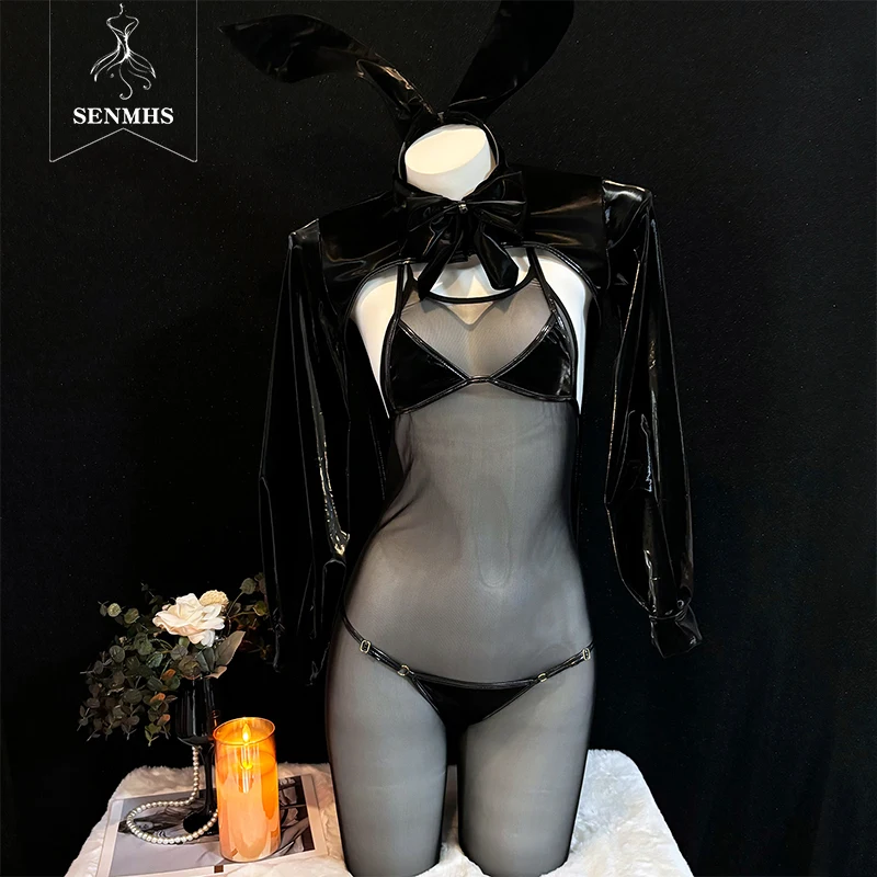 SENMHS Original Sexy Rabbit Anime Maid Cosplay Patent Leather Bikini suit Halloween Costumes with Mesh Bodysuit with Bunny Ears
SENMHS Original Sexy Rabbit Anime Maid Cosplay Patent Leather Bikini suit Halloween Costumes with Mesh Bodysuit with Bunny Ears