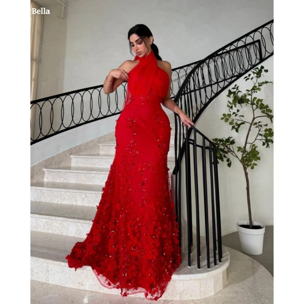 Bella Customized Red 3D Flowers Lace Halter Neck robes de soirée Sleeveless Party Dresses Floor-Length A-line Prom Dress 2024
Bella Customized Red 3D Flowers Lace Halter Neck robes de soirée Sleeveless Party Dresses Floor-Length A-line Prom Dress 2024