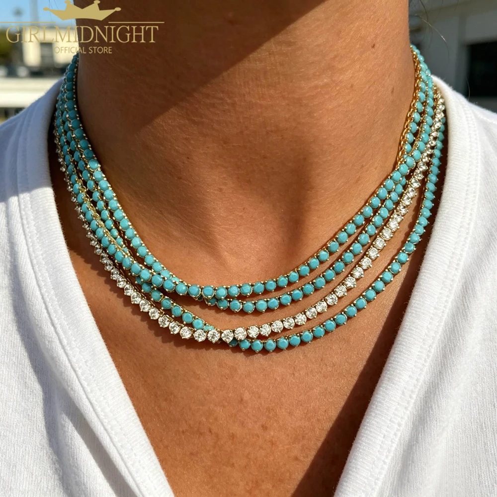 New Round Turquoises Stone Paved Blue Tennis Necklaces for Women Gold Color Plated Fashion Jewelry for Party Gifts Trendy
New Round Turquoises Stone Paved Blue Tennis Necklaces for Women Gold Color Plated Fashion Jewelry for Party Gifts Trendy