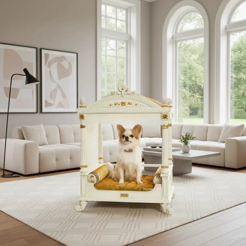 Indoor pet solid wood luxury dog house white four-poster bed top, pet use
Indoor pet solid wood luxury dog house white four-poster bed top, pet use