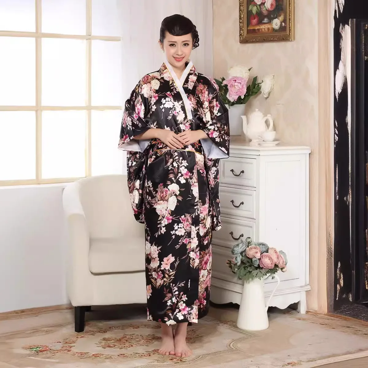 Japanese Style Floral Print Long Kimono Clothing Party Robe Vintage Costume Asian Cosplay Women
Japanese Style Floral Print Long Kimono Clothing Party Robe Vintage Costume Asian Cosplay Women