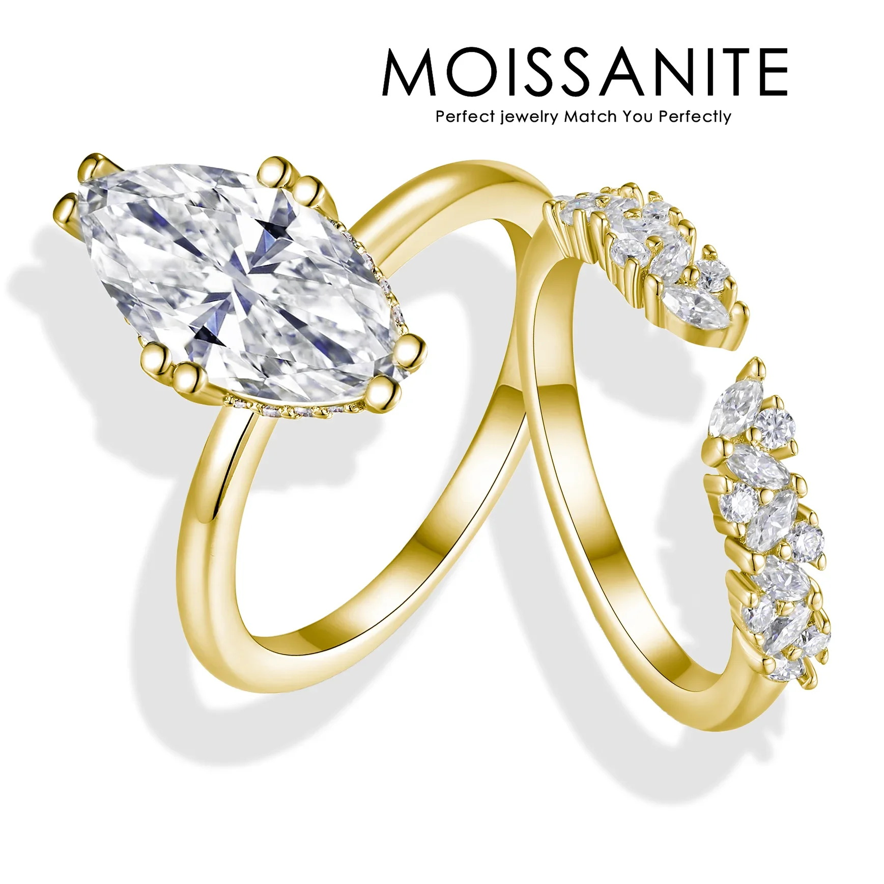 3.758 CTW Moissanite Engagement Ring Set - Marquise and Cluster Design in 18K Gold Plated S925 Sterling Silver for Women
3.758 CTW Moissanite Engagement Ring Set - Marquise and Cluster Design in 18K Gold Plated S925 Sterling Silver for Women