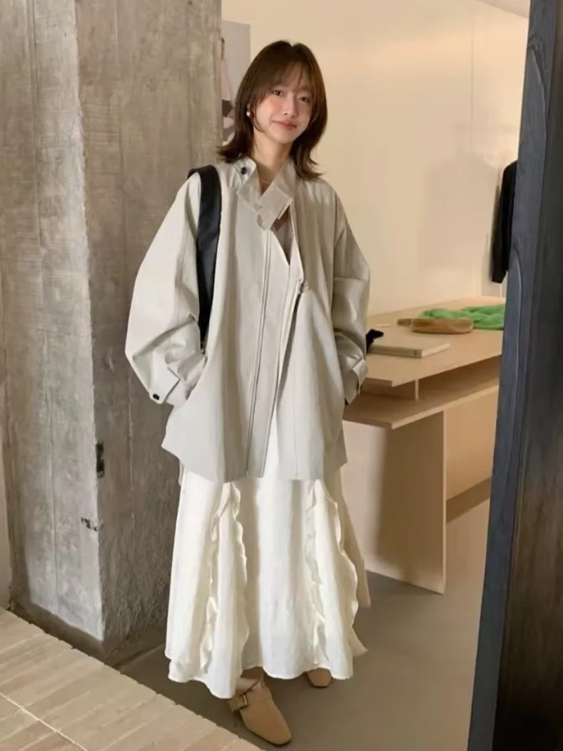 Loose Fit Korean Sle Jaet ort Coat Lazy Sle Stand Collar High Quali Spring Autumn Women's Faion Outerwear
Loose Fit Korean Sle Jaet ort Coat Lazy Sle Stand Collar High Quali Spring Autumn Women's Faion Outerwear