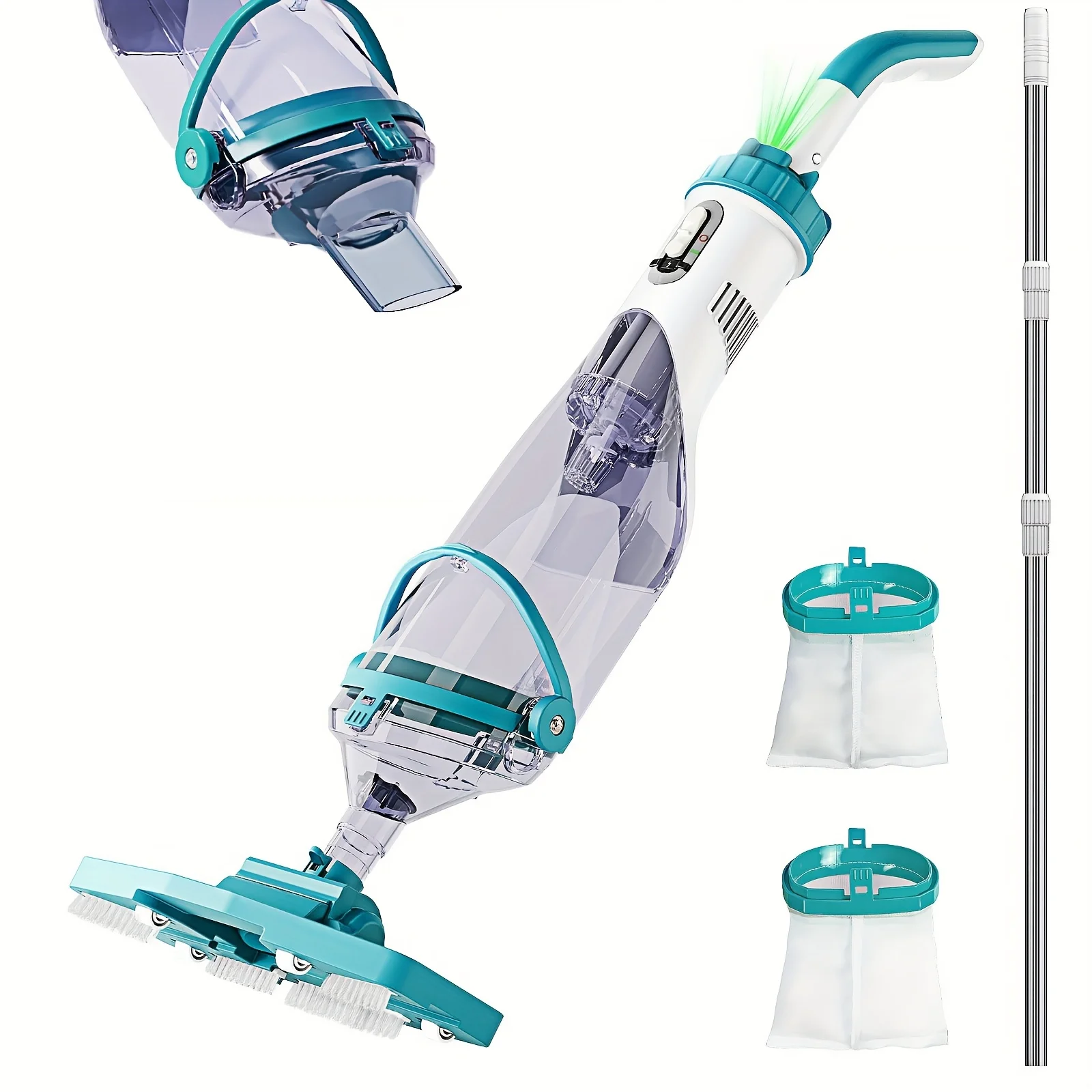 Cordless Pool Vacuum for Above Ground Pool 19.5 GPM, All-Angle Head&LED Display, Handheld Rechargeable Spa Vacuum Cleaner for Inground Pools for Hot Tub, IPX8, Leaves, Debris, Shallow Steps
Cordless Pool Vacuum for Above Ground Pool 19.5 GPM, All-Angle Head&LED Display, Handheld Rechargeable Spa Vacuum Cleaner for Inground Pools for Hot Tub, IPX8, Leaves, Debris, Shallow Steps