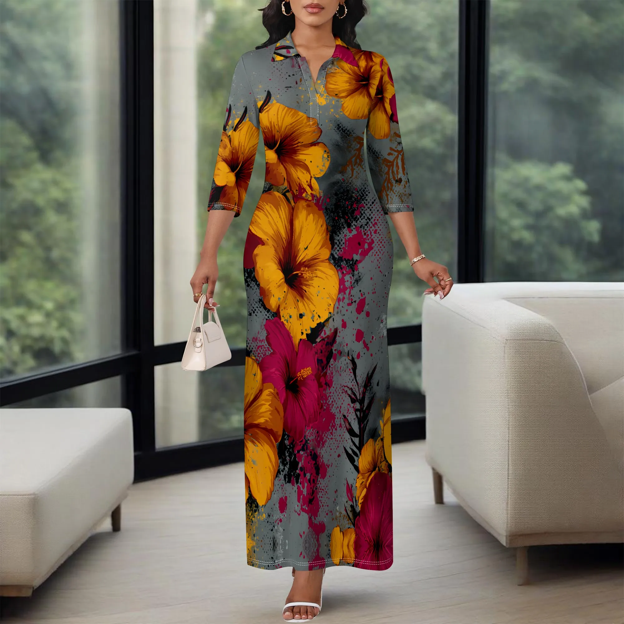Tropical Women's Maxi Dress 2025 New Arrival Hibiscus Floral Print V-Neck 3/4 Sleeve Casual Beach Party Dress XS-3XL
Tropical Women's Maxi Dress 2025 New Arrival Hibiscus Floral Print V-Neck 3/4 Sleeve Casual Beach Party Dress XS-3XL
