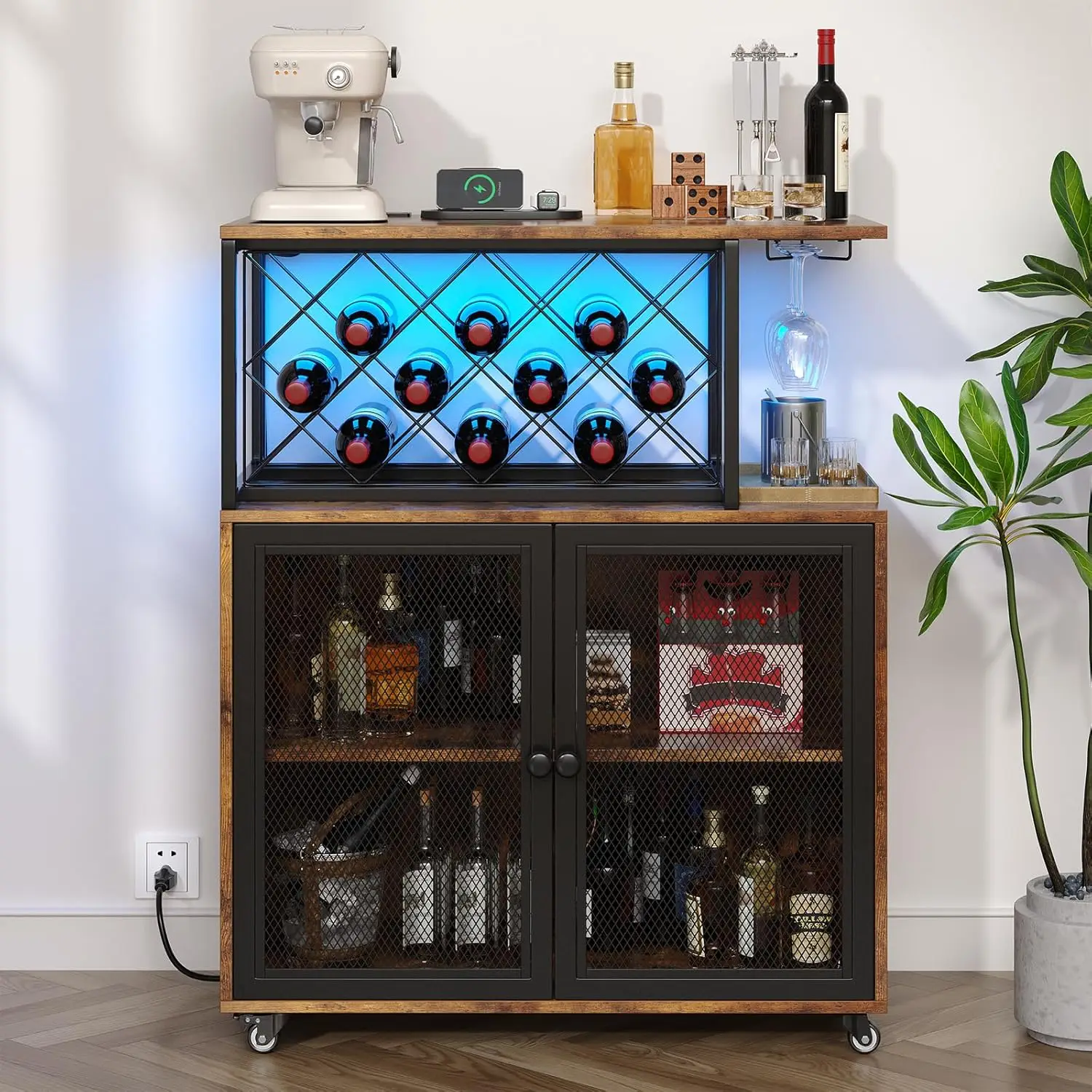 Wine Bar Cabinet with Wheels, 4-Tier Bar Cart with Power Outlets and LED Light, Liquor Cabinet Home Mini Bar with, Customized
Wine Bar Cabinet with Wheels, 4-Tier Bar Cart with Power Outlets and LED Light, Liquor Cabinet Home Mini Bar with, Customized