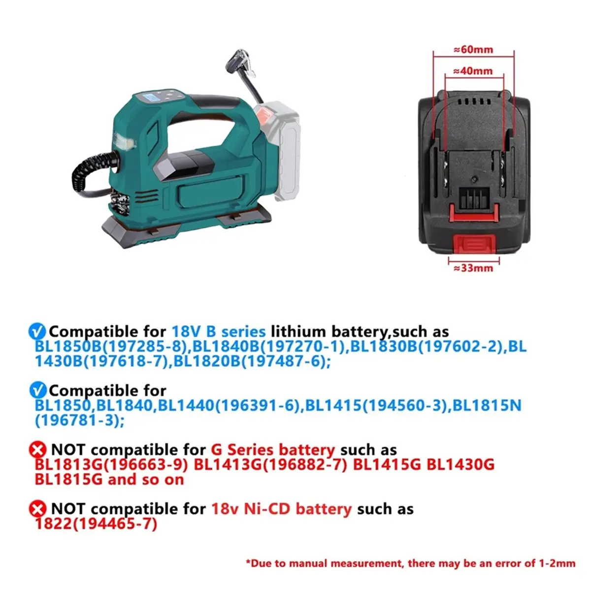 A1743P ~Electric Air Pump Powered Inflator Cordless Car Tire Air Compressor Inflatable Pump 18V No Battery for
A1743P ~Electric Air Pump Powered Inflator Cordless Car Tire Air Compressor Inflatable Pump 18V No Battery for