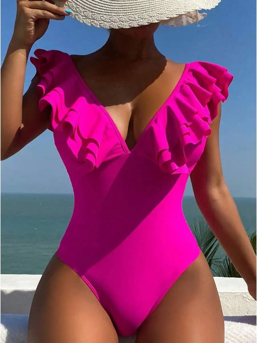 Womens V-Neck Ruffle One Piece Swimsuit With Tummy Control
Womens V-Neck Ruffle One Piece Swimsuit With Tummy Control