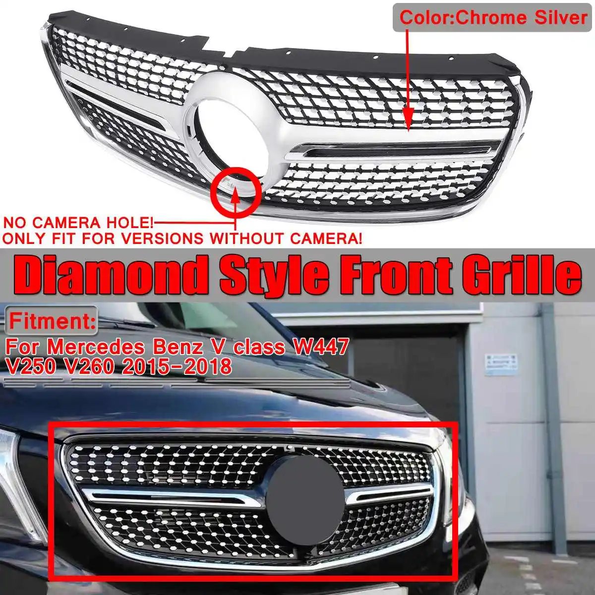 W447 V250 V260 Diamond Car Front Bumper Grille Grill For Mercedes For Benz V Class W447 V250 V260 2015 2016 2017 2018 No Emblem
W447 V250 V260 Diamond Car Front Bumper Grille Grill For Mercedes For Benz V Class W447 V250 V260 2015 2016 2017 2018 No Emblem