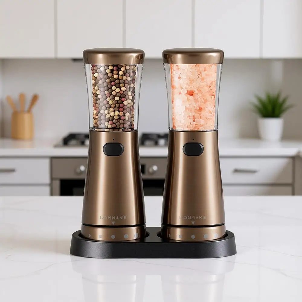 Электрический набор для измельчения соли и перца, емкость 4,5 унции, нержавеющая сталь, перезаряжаемый, с широким горлышком, подставка для хранения, регулируемая степень помола
Электрический набор для измельчения соли и перца, емкость 4,5 унции, нержавеющая сталь, перезаряжаемый, с широким горлышком, подставка для хранения, регулируемая степень помола