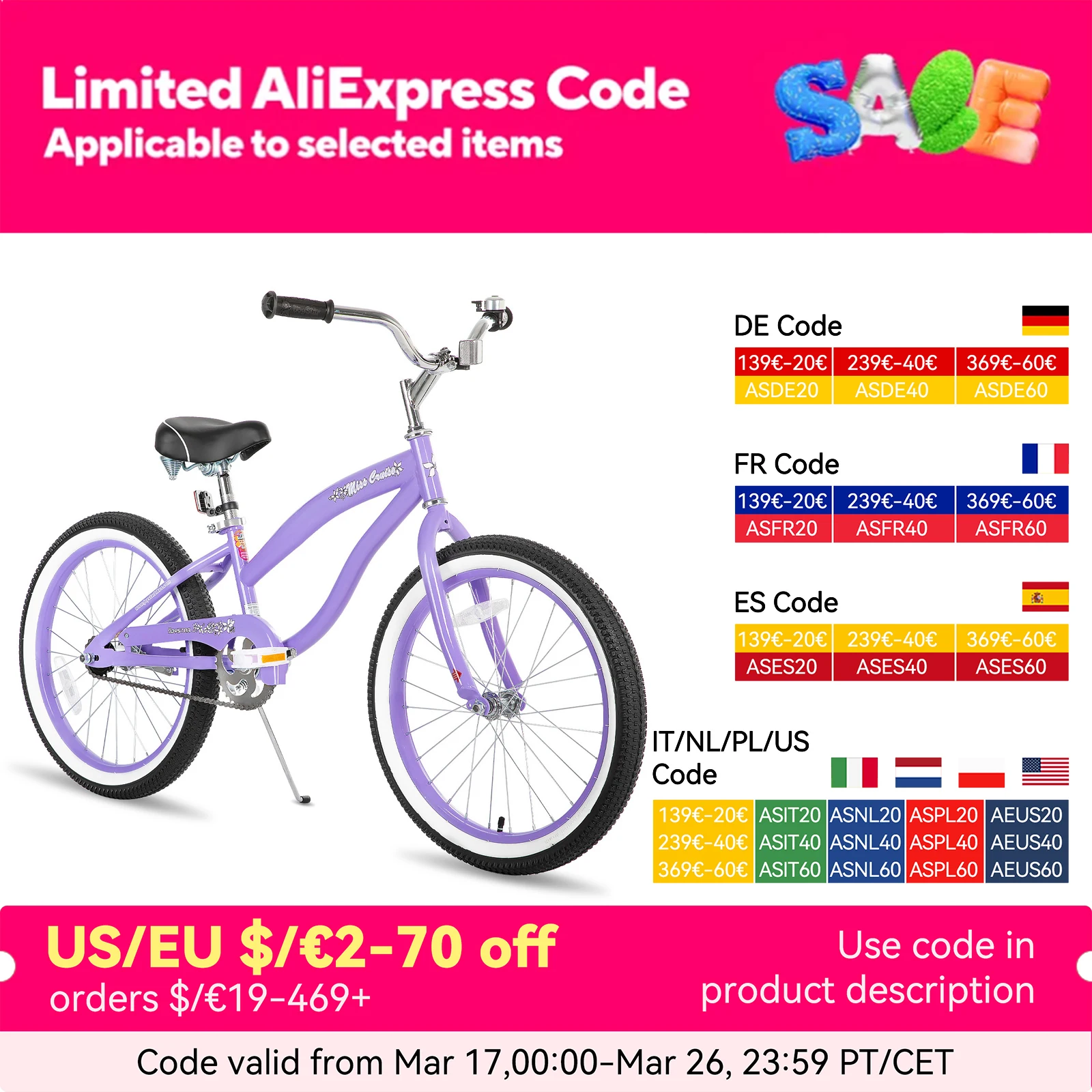 JOYSTAR 20" 24" 26'Beach Cruiser Bike for Girls, Boys, Mens and Womens, Single Speed Kids Cruiser Bikes with Coaster Brake, Mul
JOYSTAR 20" 24" 26'Beach Cruiser Bike for Girls, Boys, Mens and Womens, Single Speed Kids Cruiser Bikes with Coaster Brake, Mul