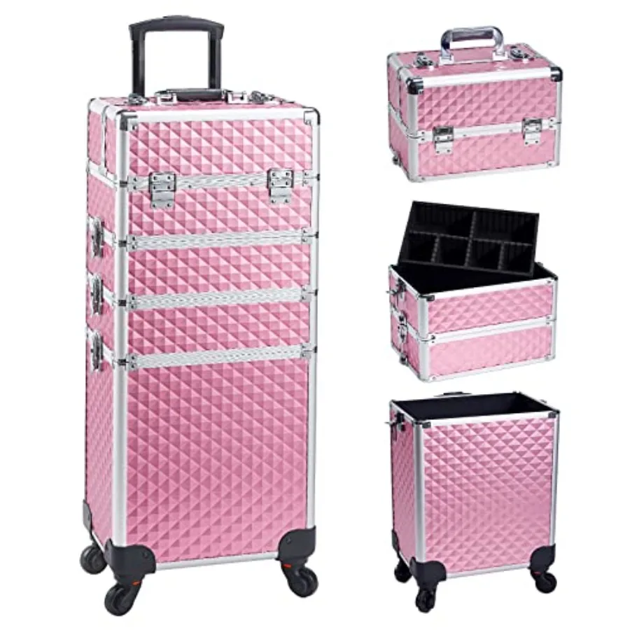 4 in 1 Rolling Makeup Trolley Train Case for Professional Artists, Aluminum Alloy, Black, Heavy-Duty Swivel Wheels Lockable Key
4 in 1 Rolling Makeup Trolley Train Case for Professional Artists, Aluminum Alloy, Black, Heavy-Duty Swivel Wheels Lockable Key