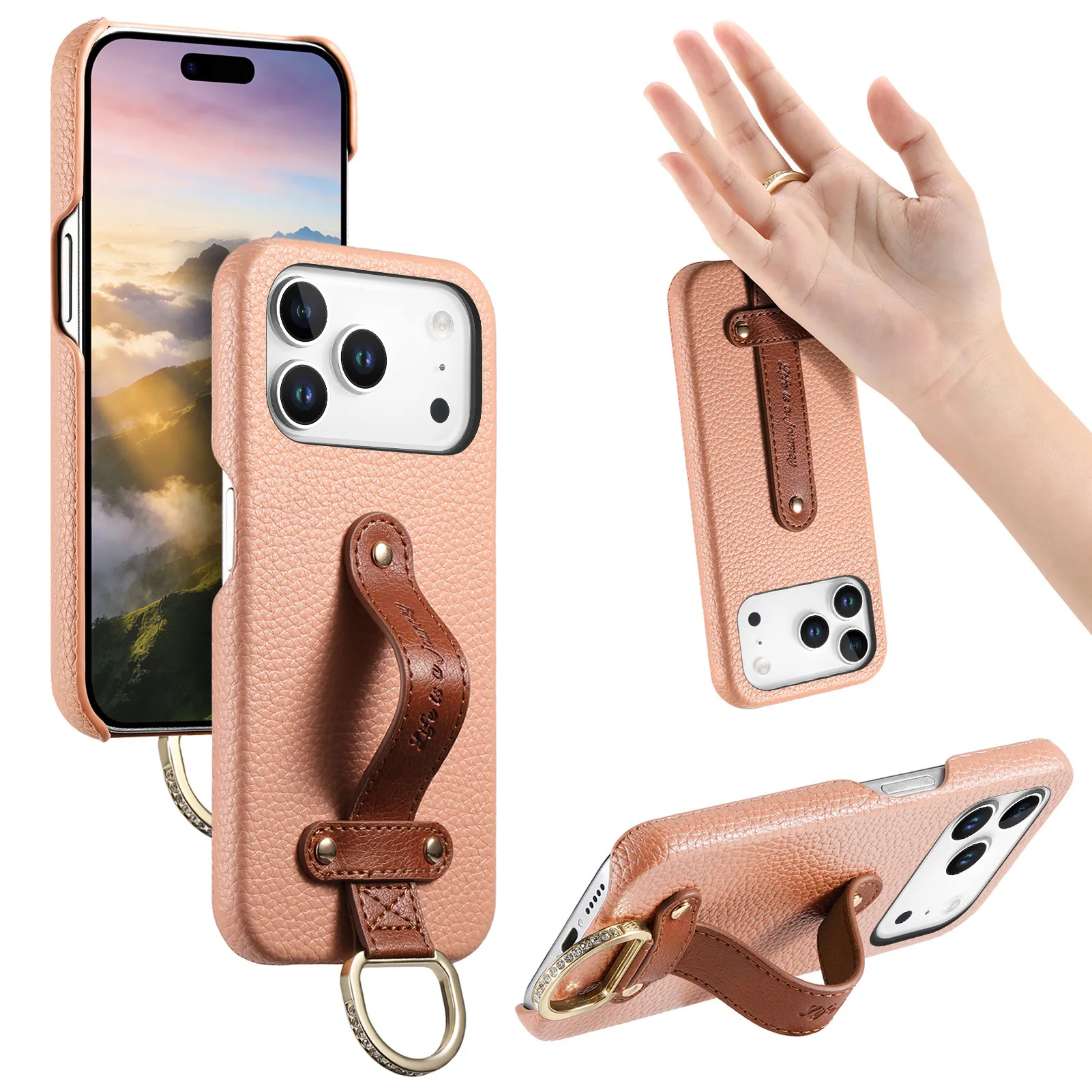 Fashion Lychee Textured Leather Wrist Strap Ring Phone Case For iPhone 17 Pro Max 16 Plus 15 14 13 12 Shockproof Portable cover
Fashion Lychee Textured Leather Wrist Strap Ring Phone Case For iPhone 17 Pro Max 16 Plus 15 14 13 12 Shockproof Portable cover