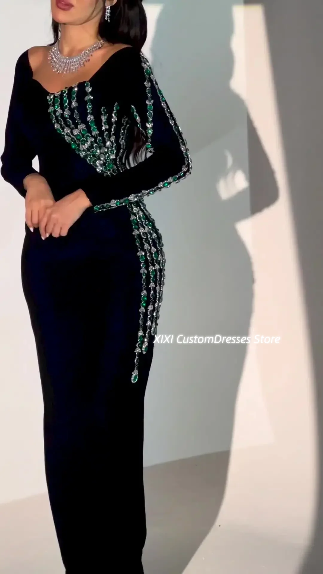 Customized Luxury Evening Dresses Sheath Scoop Neckline Floor-Length Zipper Up Beadings Long Sleeves Lining Dresses For Special
Customized Luxury Evening Dresses Sheath Scoop Neckline Floor-Length Zipper Up Beadings Long Sleeves Lining Dresses For Special