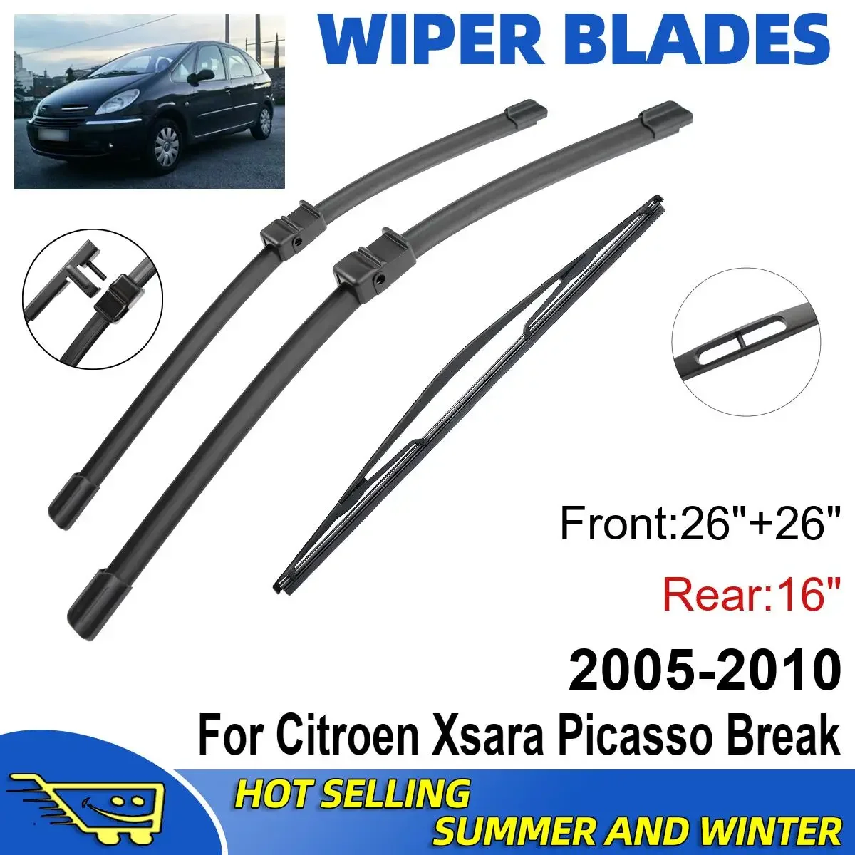 3PCS For Citroen Xsara Picasso 2005-2010 26" + 26"+ 16" Front Rear Wiper Blades Windshield Windscreen Window Cutter Accessories
3PCS For Citroen Xsara Picasso 2005-2010 26" + 26"+ 16" Front Rear Wiper Blades Windshield Windscreen Window Cutter Accessories