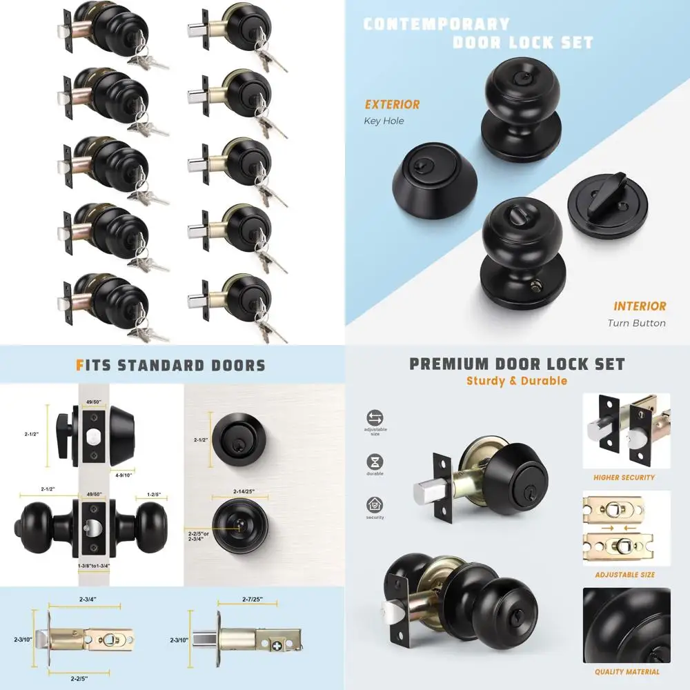 Matte Black 5 Piece Door Knob and Deadbolt Set, Keyed Alike, Exterior Lock Combo, Entry Door Security
Matte Black 5 Piece Door Knob and Deadbolt Set, Keyed Alike, Exterior Lock Combo, Entry Door Security