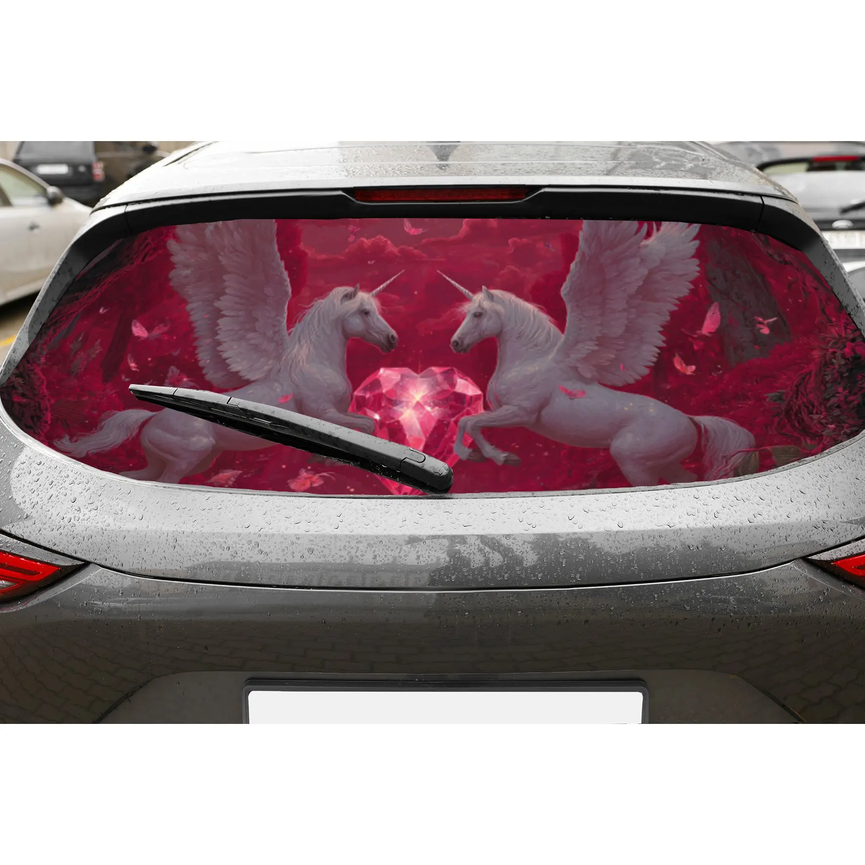 Перфорированные автомобильные виниловые обертывания с принтом двойных единорогов из ПВХ, прочная наклейка на заднее лобовое стекло автомобиля, водонепроницаемая наклейка на заднее окно автомобиля, Priva 
Перфорированные автомобильные виниловые обертывания с принтом двойных единорогов из ПВХ, прочная наклейка на заднее лобовое стекло автомобиля, водонепроницаемая наклейка на заднее окно автомобиля, Priva