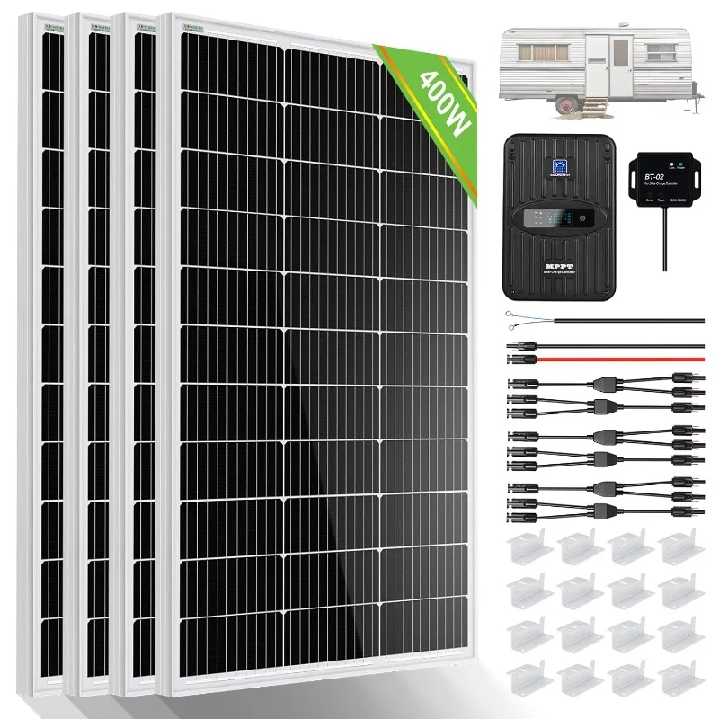 400 Watt 12 Volt Premium Solar Panel Kit :4pcs 100W Solar Panel+ 40A MPPT Charge Controller+ Bluetooth Module+ Mounti
400 Watt 12 Volt Premium Solar Panel Kit :4pcs 100W Solar Panel+ 40A MPPT Charge Controller+ Bluetooth Module+ Mounti
