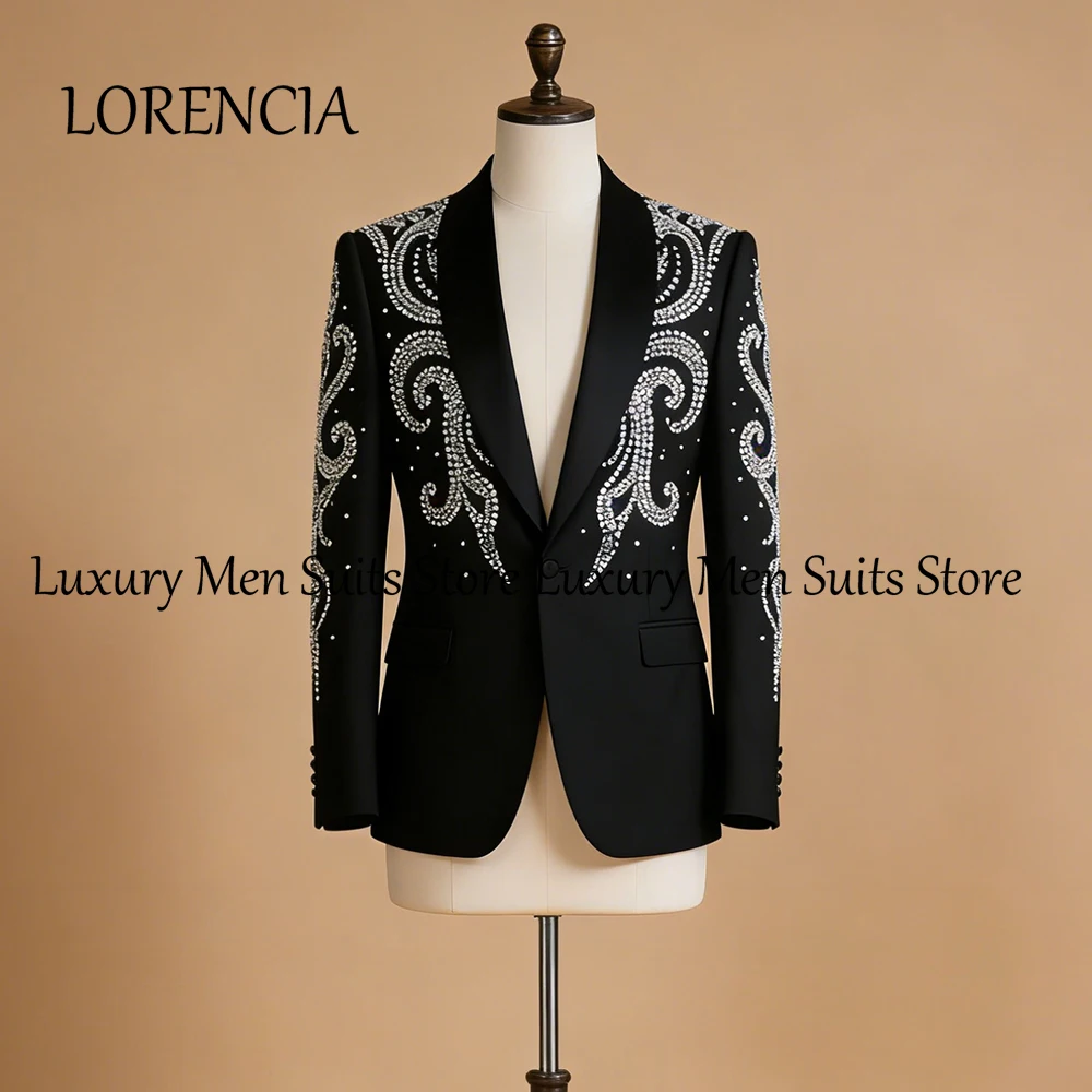 Exqusite Crystal Male Suits 2 Pieces Shawl Collar Tuxedos Set Wedding Party Outfit Customized Blazer Pants traje hombre moderno
Exqusite Crystal Male Suits 2 Pieces Shawl Collar Tuxedos Set Wedding Party Outfit Customized Blazer Pants traje hombre moderno