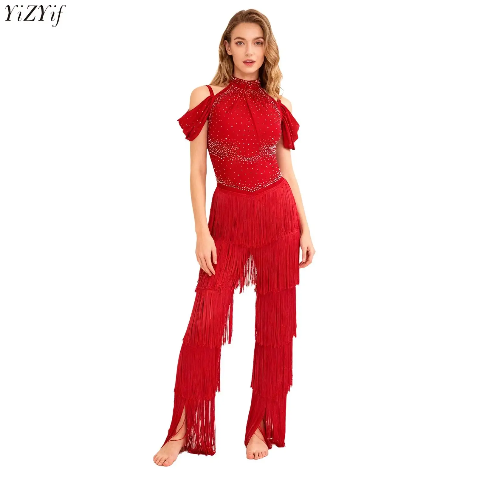 Женский комбинезон в стиле диско 70-х годов с блестящими стразами и бахромой, длинные брюки с лямкой на шее, цельный полный боди для латинского выпускного вечера, танцевального выступления
Женский комбинезон в стиле диско 70-х годов с блестящими стразами и бахромой, длинные брюки с лямкой на шее, цельный полный боди для латинского выпускного вечера, танцевального выступления