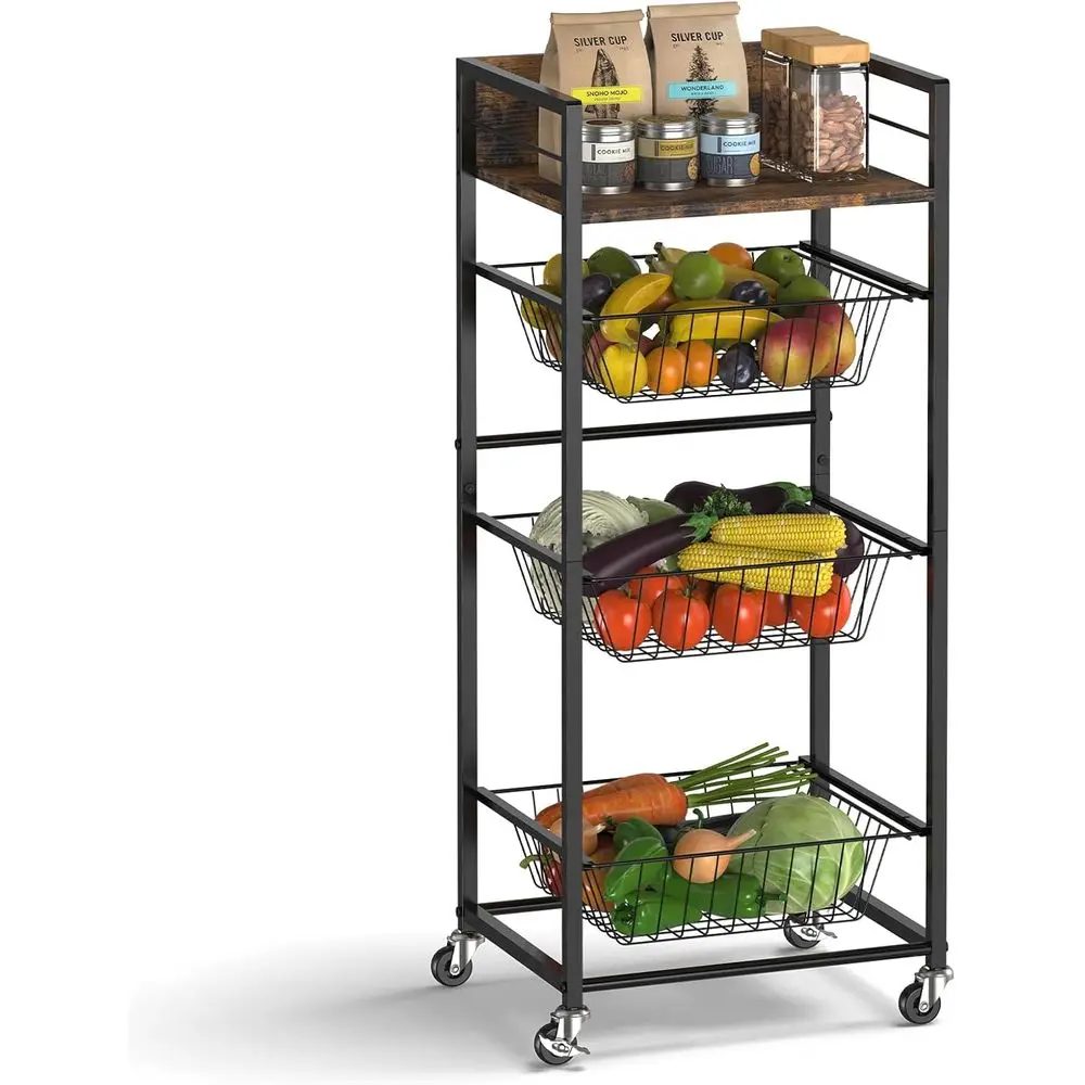 3-Tier Rolling Kitchen Cart with Pull-Out Baskets, Wooden Top, 360° Wheels for Storage in Kitchen, Pantry, and More - Rustic Bro
3-Tier Rolling Kitchen Cart with Pull-Out Baskets, Wooden Top, 360° Wheels for Storage in Kitchen, Pantry, and More - Rustic Bro
