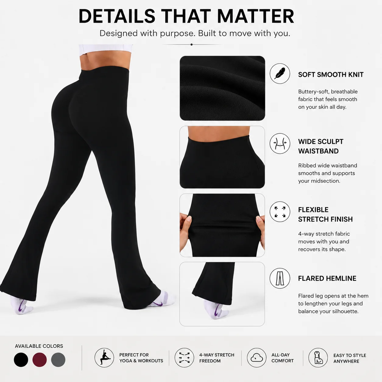 Womens Flared Yoga Pants, High Waisted Flare Leggings Bottom Bootcut Yoga Pants 3 S4051fbfc521f4acc834c58497ebc14d8e