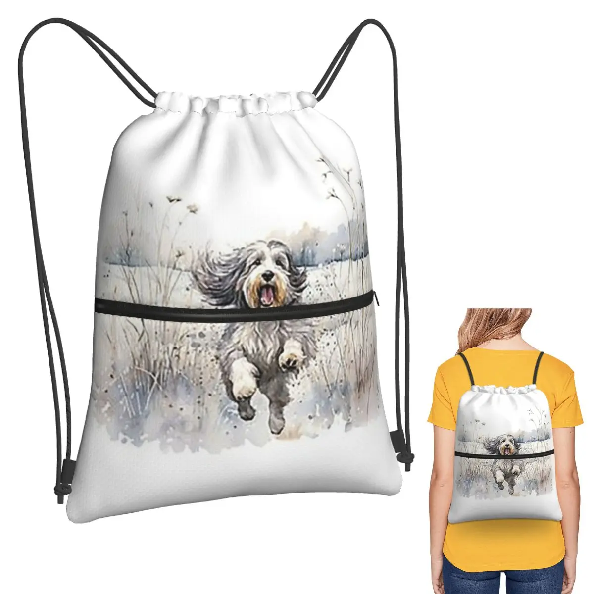 Bearded Collie Dog Paw Prints Backpacks Fashion Drawstring Bags Shoes Bag Book Bags for Travel Students
Bearded Collie Dog Paw Prints Backpacks Fashion Drawstring Bags Shoes Bag Book Bags for Travel Students