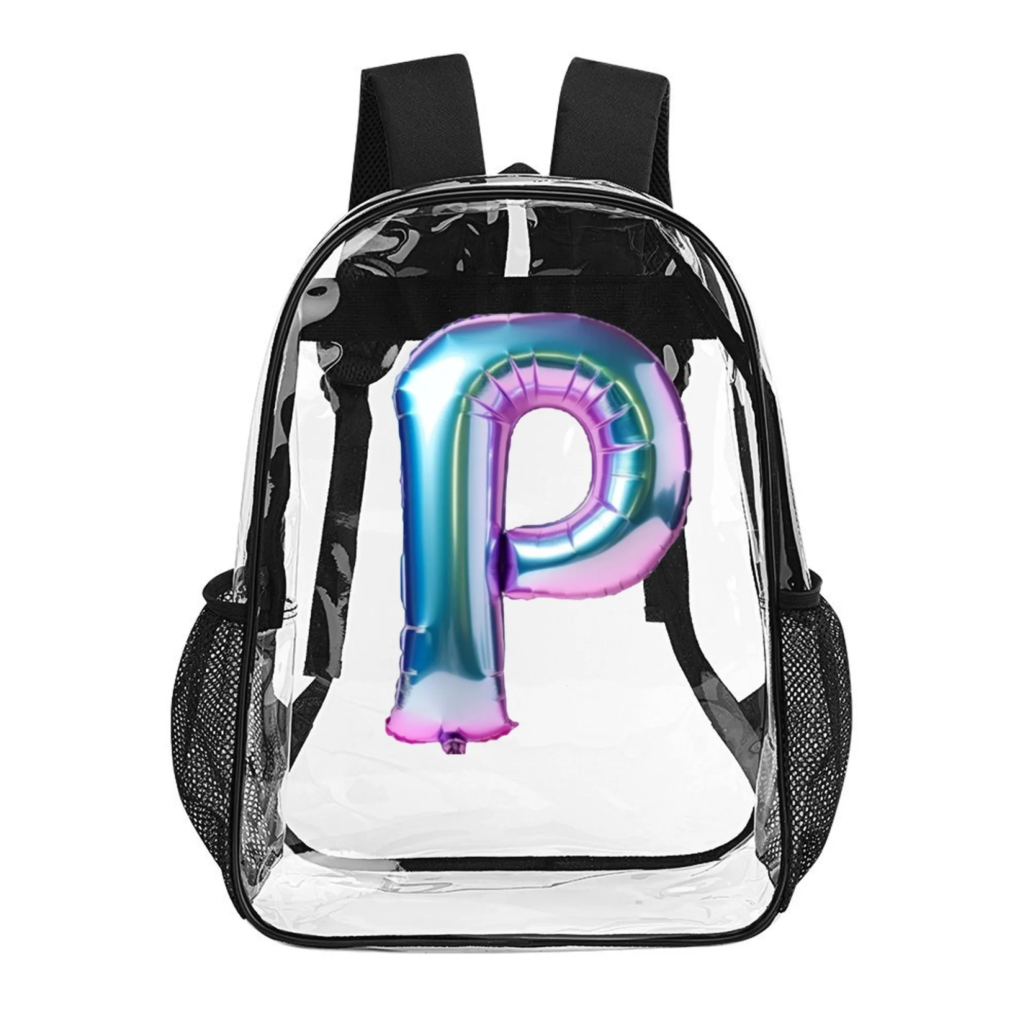 16 in PVC Clear Backpack, Transparent Bag with P Letter Iridescent Balloon Print, Stylish Gift for Daily Carry, School & Events
16 in PVC Clear Backpack, Transparent Bag with P Letter Iridescent Balloon Print, Stylish Gift for Daily Carry, School & Events